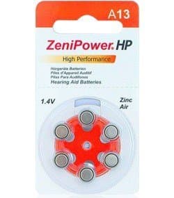 Size 13 High Performance Hearing Aid Batteries