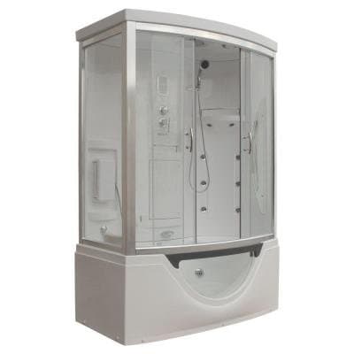 33 in. x 59 in. x 88 in. Steam Shower Enclosure Kit with Whirlpool Tub in White