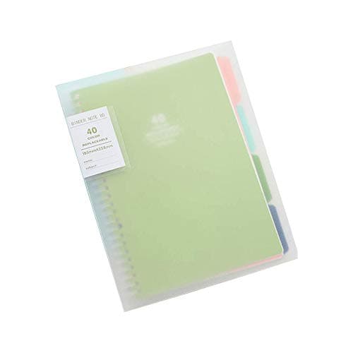 Doraking A5 Transparent Frosted PP Hardcover Refillable Loose-leaf Spiral Notebook with 4 Colored Index Page Dividers, Pure Color Inner Cover, 5.59 X 8.26Inches, 40 Sheets Paper 1pc(Green)