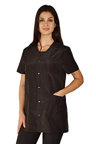 Ladybird Line 530 Women’s Pro Salon Stylish Jacket, V Neck, Snap Button Front, Pleated Back Detailing, Water, Hair, and Bleach Resistant, Ideal for Pet Groomers and Hair Stylists, Size M