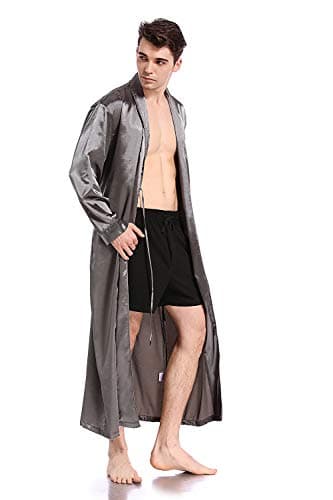 Like2sea Silky Satin Robe for Men, V-Neck Long Lightweight Bathrobe