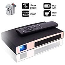 Mini Projector(2018 Upgraded+80％lumens) MOTOU DLP Portable LED Projector HD 8400mAh Rechargeable Battery Supports Smart Phone Android Multimedia Outdoor for Party/Business/Home