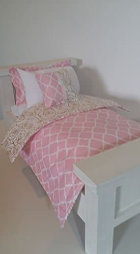18" Doll Bedding Set, Pink and Gold Roses Doll Bedding Made to Fit American Girl Dolls