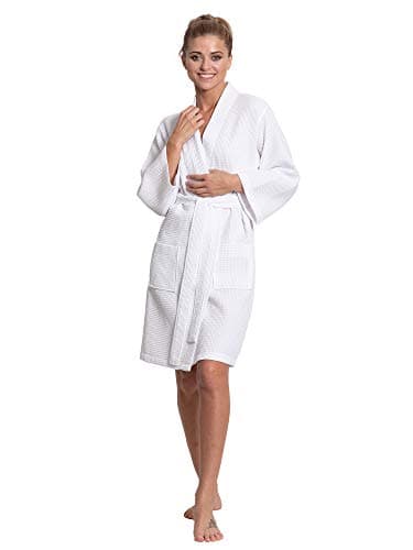 Linen Lightweight Knee Length Waffle Kimono Bath and Spa Robe