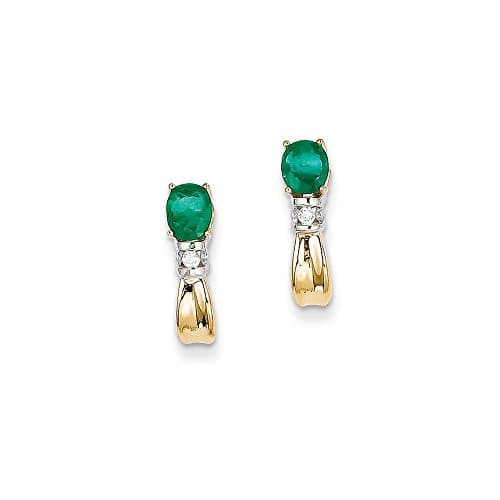 14k Two-tone 1/15Ct Diamond & Emerald Earrings -