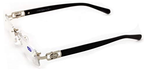 Men Rectangular Rimless Designer Fashion Reading Glasses/w Anti-reflective AR Coating (Silver, 2.50)