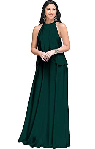 Womens Long Sleeveless Halter Layered Flowy Cocktail Summer Maxi Dress