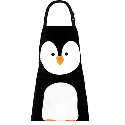 MissOwl Adjustable Bib Apron Extra Long Ties with Pockets Home Kitchen Cooking Baking Gardening Apron for Women Men Penguin