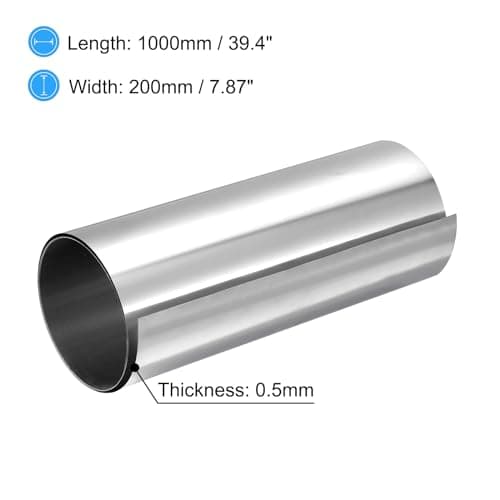 sourcing map 304 Stainless Steel Foil Roll,0.5mm x 200mm x 1M Polished Finish Metal Strip Plate Sheet for Crafts, Electronic Equipment, Silver Tone