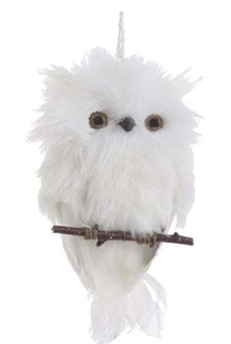 10 Inch Flat White Feather Owl on Branch Christmas Tree Ornament, 10 Inches X 5 Inches X 2 Inches