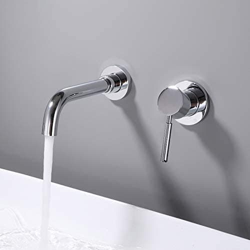 Modern H&C Single Handle Bathroom Sink Faucet 2 Hole Wall Mounted, Finished in Chrome