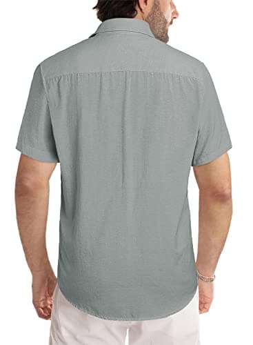 JMIERR Men's Casual Stylish Short Sleeve Button-Up Striped Dress Shirt Cotton Beach Shirts