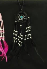 Miniature Beaded Bead Dreamcatcher with Feathers, 6-inch, Black