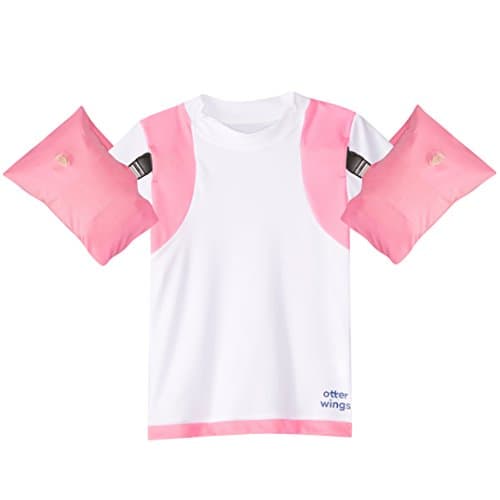 Otter Wings Kids Floaties (Water Wings) - Arm Bands / UPF 50+ Swim Shirt Combo Kids Floatation Device (Pink Block, 2-4yrs)