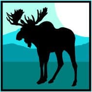 4" Printed color moose silhouette mountain background sticker decal for any smooth surface such as windows bumpers laptops or any smooth surface.