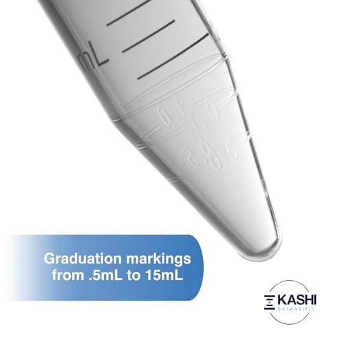Kashi Scientific Conical Centrifuge Tubes 15mL, [50 Pack] Plastic Test Tube with Screw Caps, 15mL Sterile Test Tubes with Lids, 15 mL Falcon Tubes with Printed Graduation and Write-on Spot