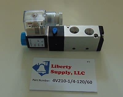 4 Way Pneumatic Directional Solenoid Valve 120VAC Coil 1/4" NPT Work Ports \