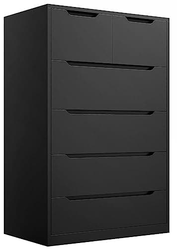 EnHomee 6 Drawers Dresser for Bedroom, Modern Chest of Drawers, Black Dresser with Large Organizer, Deep Drawer and Smooth Metal Rail, Black