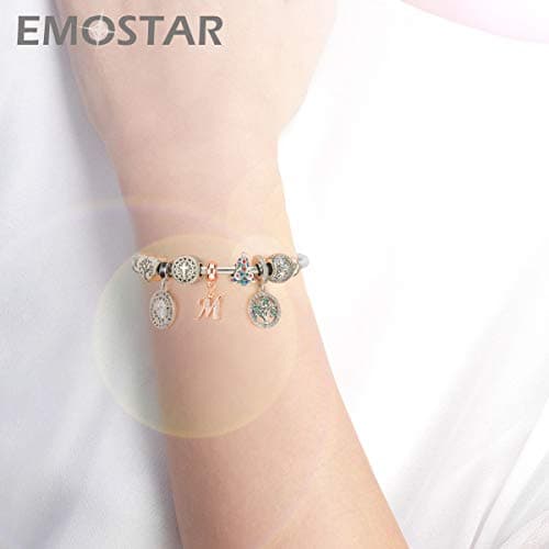 EMOSTAR Letter Charms Initial A-Z Alphabet Beads, Rose Gold 925 Sterling Silver Dangle CZ Birthstone Pendant, Gifts for European Charm Bracelet/Mothers Day/Birthday