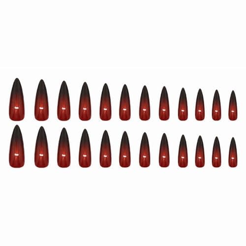 MISUD Press on Nails - Long Stiletto Fake Nails with Goth Red Black, Acrylic Gothic Vampire Design 24 pcs