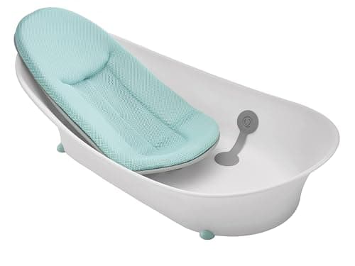 Contours Oasis 2-Stage Newborn Baby Bathtub with Grow with Me Design, Comfortable Quick Dry Plush Cushion, Baby Bath Essentials for New Parents, Newborn to Toddler Baby Tub - White