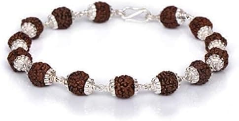 RebuyUK Authentic 5 Mukhi Rudraksha Beads Bracelet with Silver Caps | For Men and Women | Spiritual Growth | Protection | Meditation
