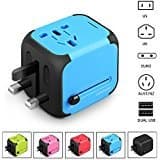 International Travel Adapter Charger - Worldwide AC Socket - 2.4A Dual USB Charging Ports for US, UK, EU, AU - Safety Fuse(BLUE)