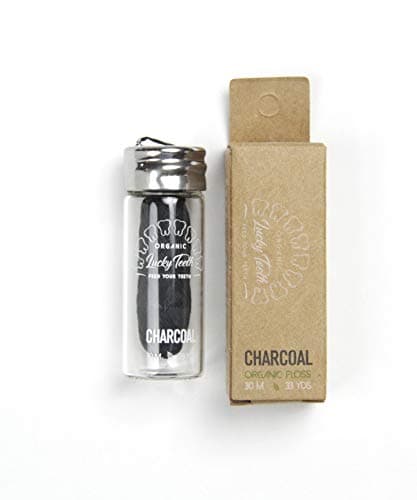 Organic Bamboo Fibre with Activated Charcoal Floss in Glass Jar with Tea Tree and Peppermint essential oils 30 m / 33 yds - by Lucky Teeth