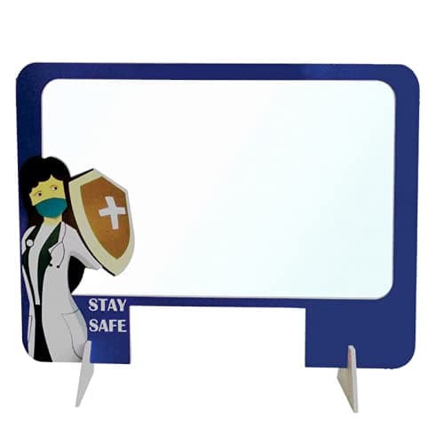 AXIOM Portable Desktop Sneeze Guard Barrier for Shop Office Cashier Counter Desk Panel Divider with Ready to use Panel - (32 X 24 Inches) Transparent Color