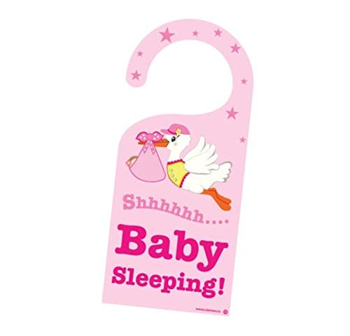 Baby Girl Sleeping Stork Door Hanger - Do Not Disturb or Knock - Newborn Sign - Great Gift for Parents - Pink