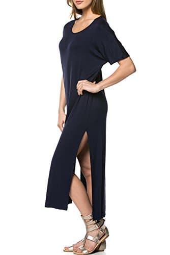 82 Days Womens Short Sleeve Double Slit Maxi Dress Made in USA