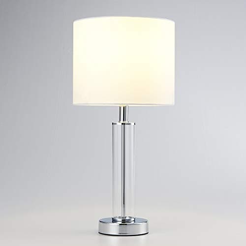 Mondaufie 18''H Modern Tiny Glass Table Lamp with White Fabric Shade for Living Room Bedroom Office, Chrome Finish