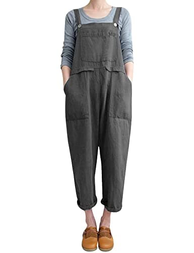 Gihuo Women Linen Overalls Jumpsuits Loose Fit Baggy Bib Rompers Casual Summer Outfits Trendy 2025
