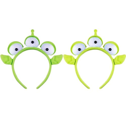 KKBES 2 Pack Three-eyed Alien Headbands, Alien Monster Headband, Green Monster Headband, Halloween Costume Hair Bands