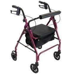 4 Wheel Rolling Walker with Shopping Basket, Padded Seat Burgundy Color
