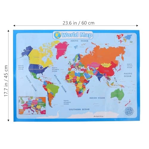 ORFOFE 1sheet World Map Poster for Boy Girl Educational Geography Learning Wall Chart for Preschool Kindergarten and Home Schooling Bright Colors and Engaging Design Random Style
