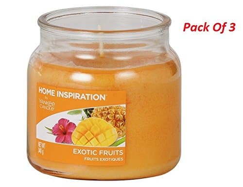 (Pack Of 3) Home Insipration Yankee Candle Home Candle - Exotic Fruits Flavored Candle - Long Burning Pefume Candle For Fragranced With Mango, Orange & Pineapple - Jar Candle 340g