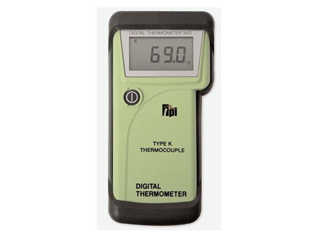 TPI 340/C1 Water Resistant, Single Input, K-Type Thermocouple Thermometer with Tilt Stand Boot, Soft Pouch, and Temperature Probe with Sub-mini Connection, -40 to 650 Degrees C, -40 to 1200 Degrees F, Accuracy of + or - 1% of Reading Plus 4 Degrees F