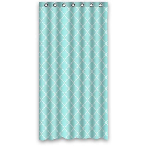 Aqua White Moroccan Trellis Shower Curtain Polyester Fabric Waterproof 36" x 72"