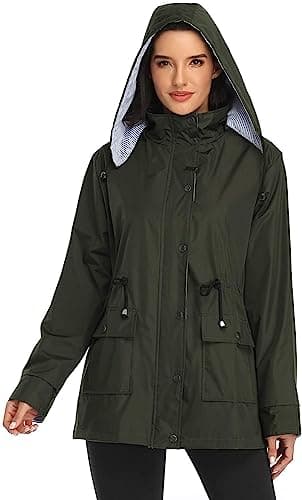 Arthas レディース ライトレインジャケット 防水 アクティブ アウトドア トレンチレインコート フード付き 軽量 プラスサイズ 女の子用