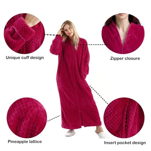 Womens Fleece Warm Robe,Cozy Fluffy Long Bathrobe,Plush Night Dressing Robes for Women
