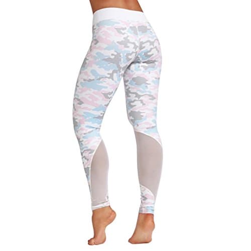 Elogoog Women Leggings Tummy Control Workout Running Camo Splice Printed Yoga Pants