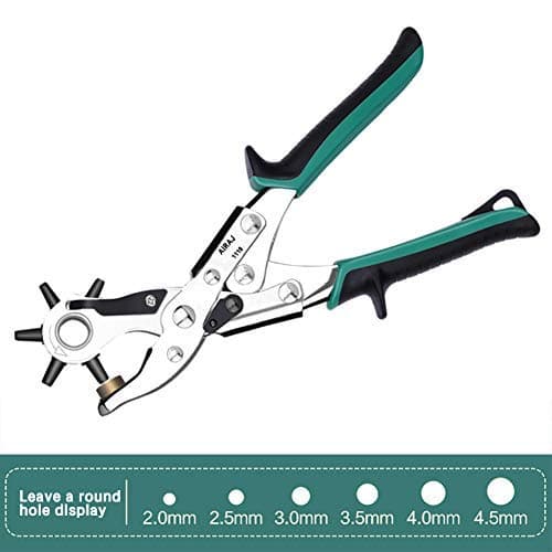 AIRAJ Punch Pliers Leather Belt Hole Punch Plier Revolving Multi Hole for Belts,Fabric,Rubber,Paper, Puncher Craft Maker Piler Tool Punch 6 Round Sizes from 5/64 Inch to 3/16 Inch