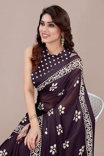 MIRCHI FASHION Women's Latest Chiffon Batik Printed Saree with Blouse Piece