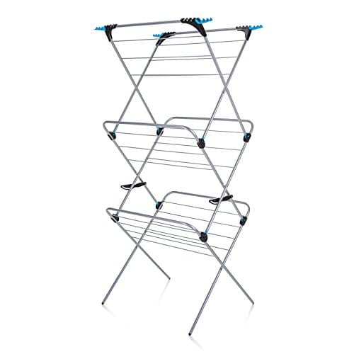 Minky Homecare 3 Tier Plus Indoor and Outdoor Portable Clothes Drying Rack - Collapsible Laundry Air Dryer with 69 ft. of Hanging Space - Silver