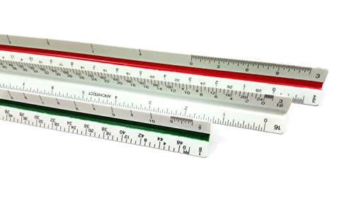 Imperial Triangular Architect Scale Ruler by Ferocious Viking with Color-Coded Grooves 16, 3, 1 1/2, 1, 1/2, 3/4, 1/4, 1/8, 3/8, 3/16, 3/32