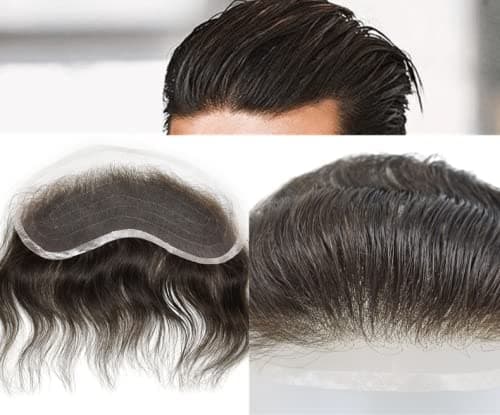 Lace Frontal Toupee For Men Full Swiss Lace Frontal Hairpiece V-Shape Real Human Hair Replacement System For Men Receding Forehead Hairline. (2# Darkest brown)