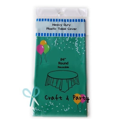 (4-Pack) Emerald Green (Round) Plastic Table Covers 84" D Tablecloth (Reusable)