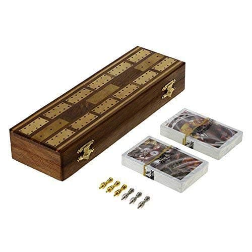Merry Christmas Collection 2020--Kitchen Supplier Game Cribbage Boards Set, 2 Decks of Cards, 6 Metal Pegs with Storage - Handmade with Premium Steam Beach Wood by Indian Artisans