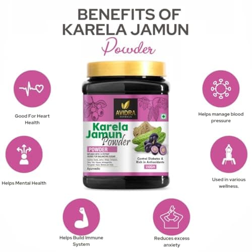 Karela Jamun Powder With 13 Potent Herbs Helps Regulate Sugar Management -Pack of 250 Gm Jar
